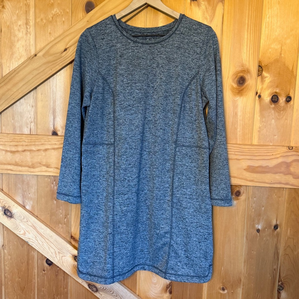 J.Jill Fit Shirttail Dress Womens Medium Petite Grey Marled Long Sleeve Pockets